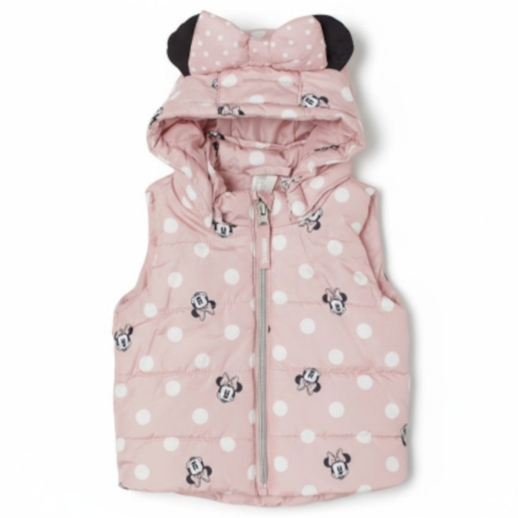 H&M Other - Disney Minnie Mouse Pink Polka Dot Puffer Vest H&M Toddler 2–3T Hooded